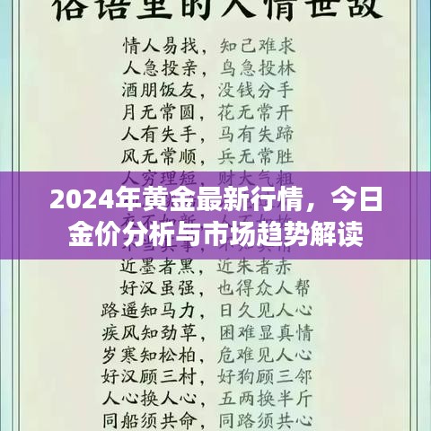 2024年黄金最新行情,今日金价分析与市场趋势解读